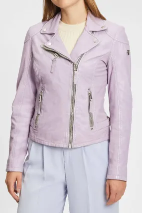 Women's lavender biker style leather jacket pgg s23