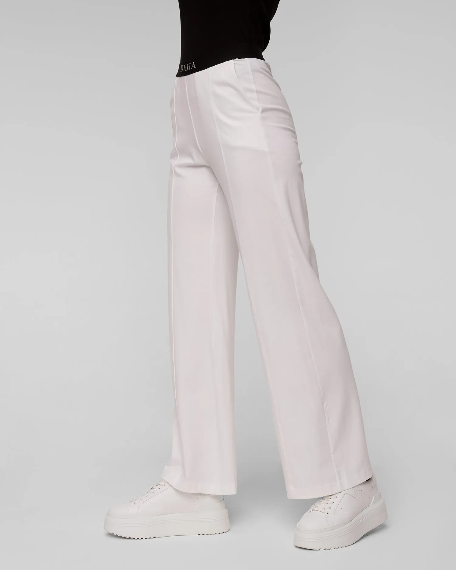 Women’s white trousers with wide legs Deha D02695-10001