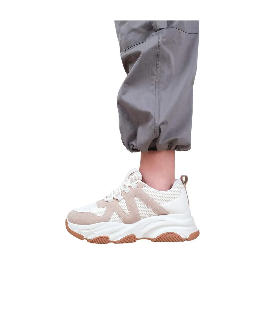 Womens/ladies liberate mesh suede trainers cream/camel Where´s That From