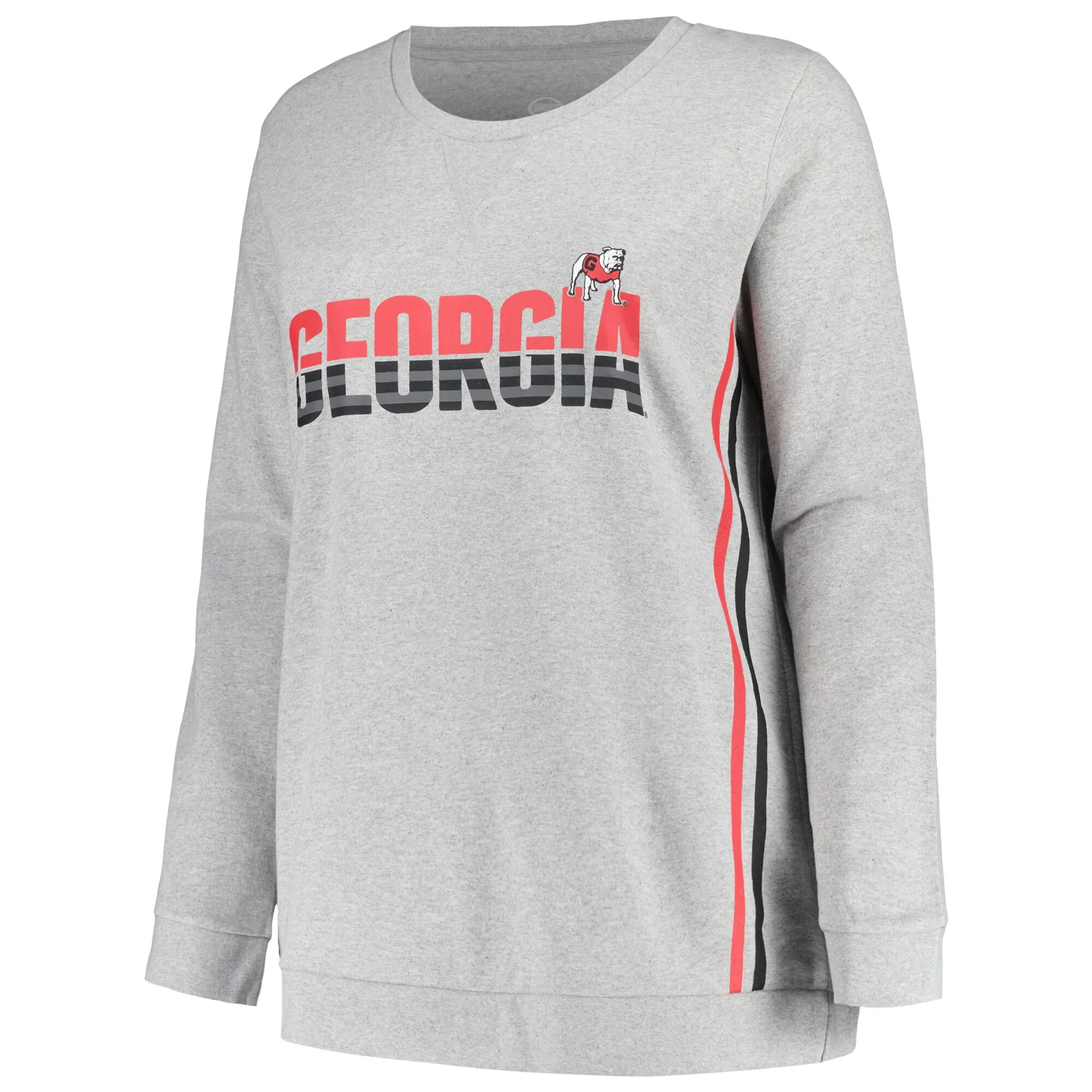 Women's Profile Heather Gray Georgia Bulldogs Plus Size Side Stripe Fleece Pullover Sweatshirt