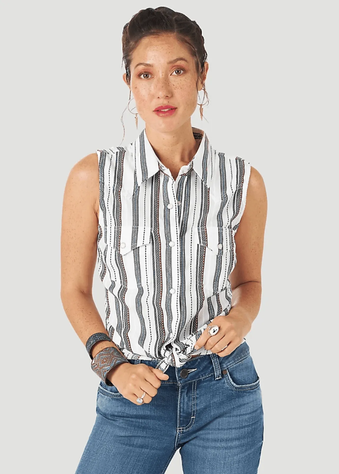Wrangler Women's Retro Striped Snap Western Sleeveless Top 112315060