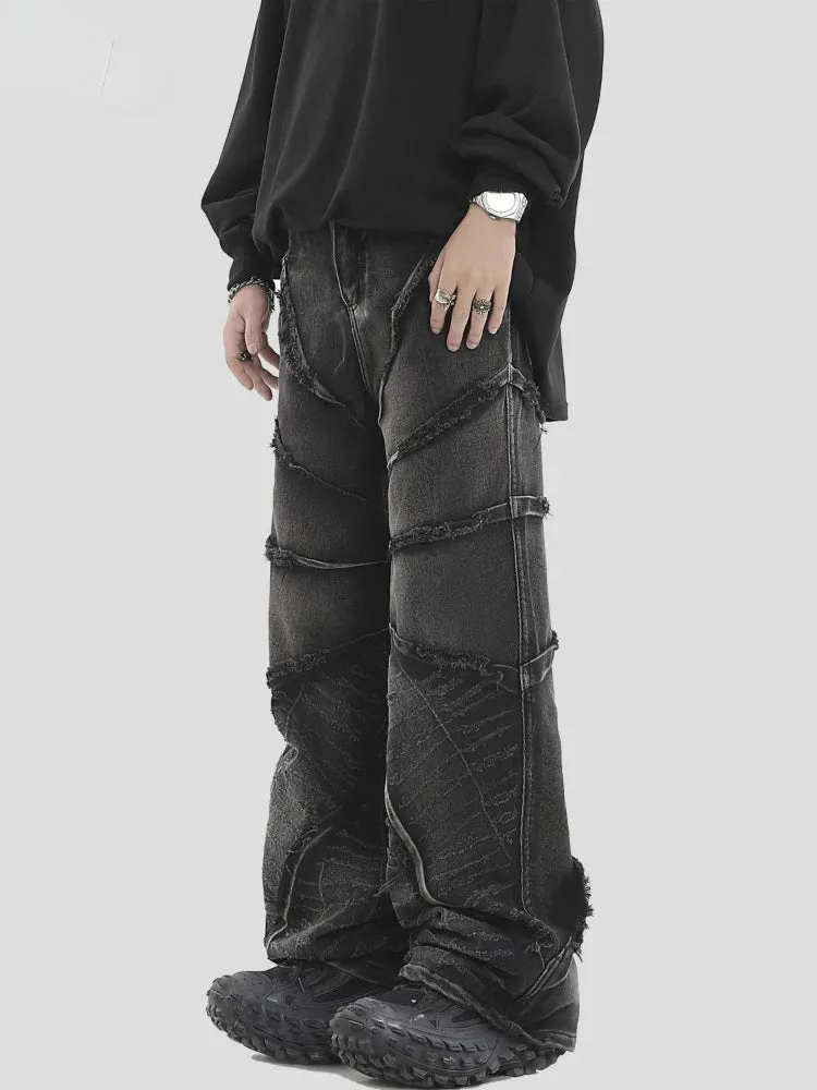 Xituodai New National Tide Couples American Raw Edge Stone Mill Washed Jeans Y2K Gothic Punk Style Loose Straight Tube Make Old 