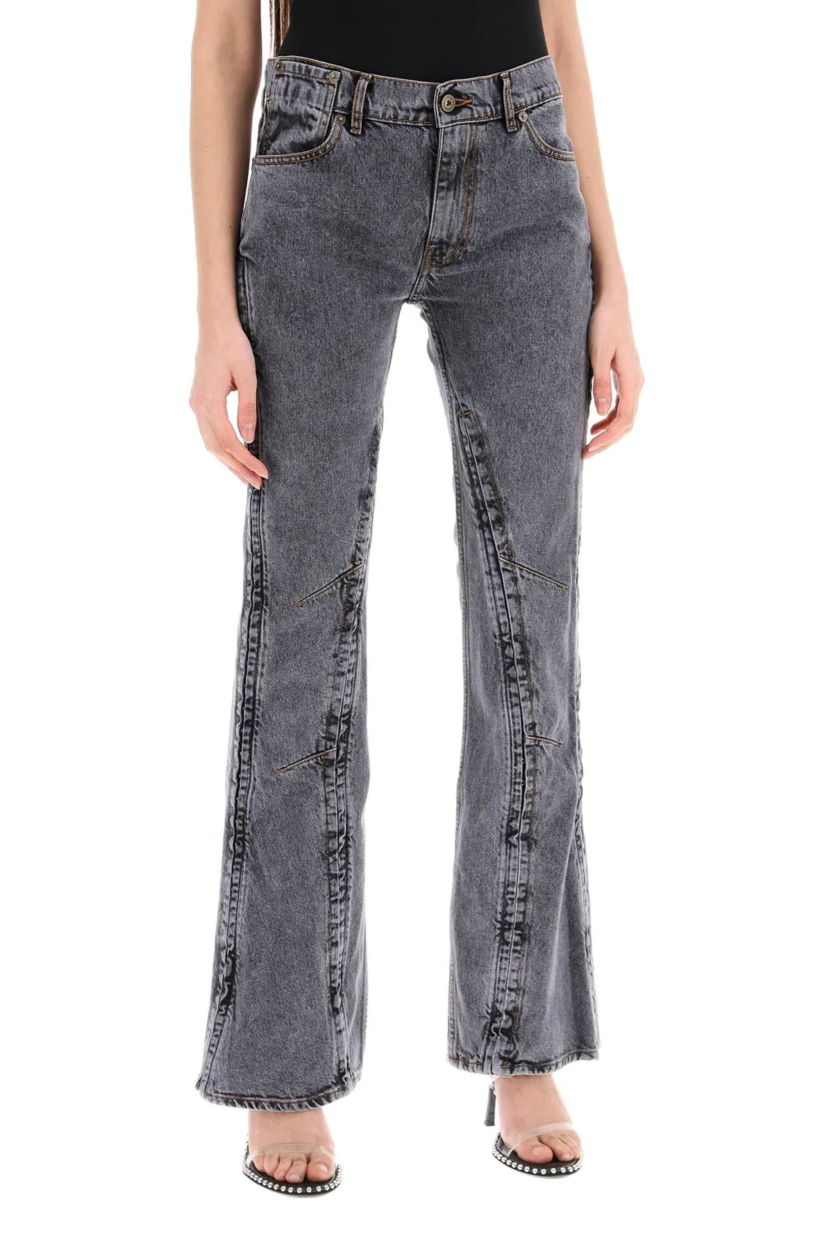Y project hook-and-eye flared jeans 107PA002 D51 EVERGREEN VINTAGE BLACK