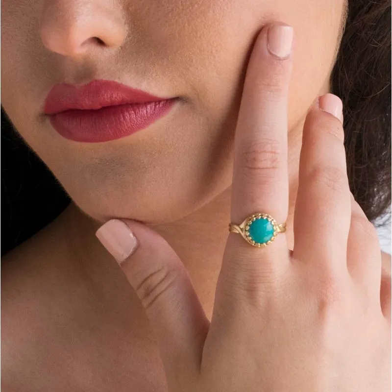 Yellow Gold Plated Turquoise 10mm Ring