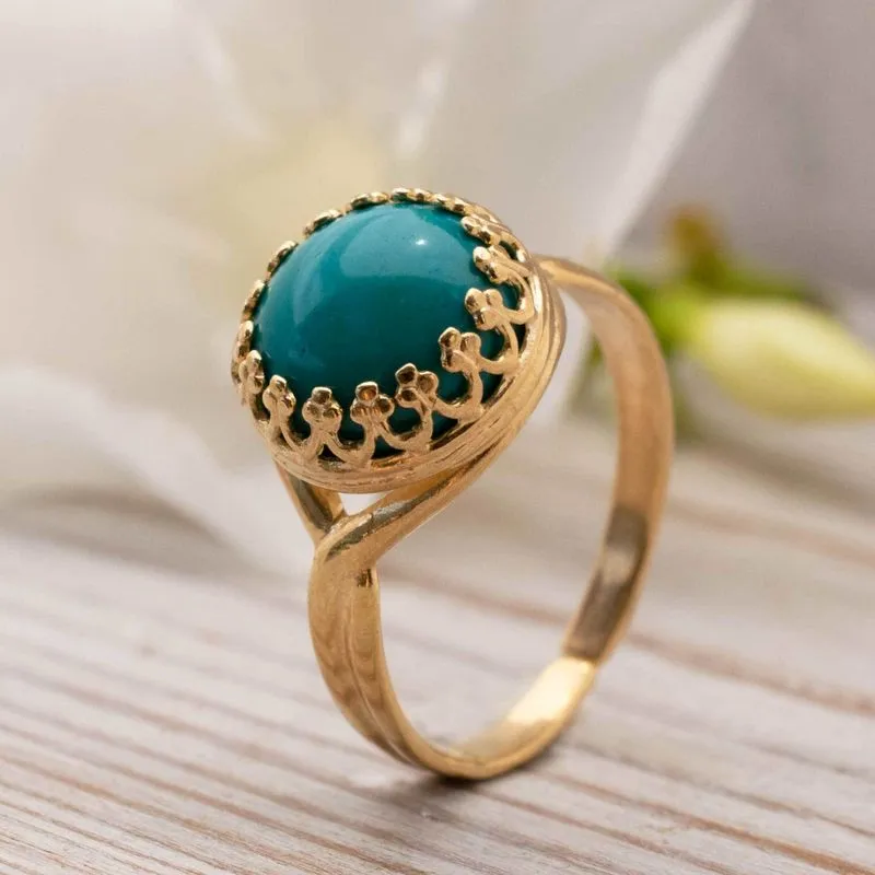 Yellow Gold Plated Turquoise 10mm Ring