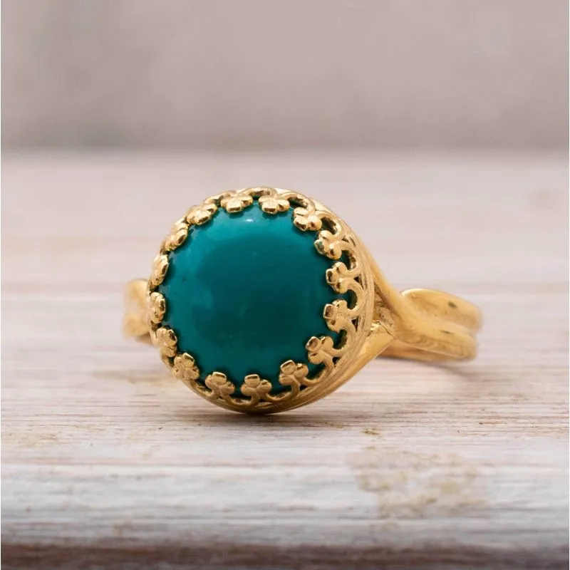 Yellow Gold Plated Turquoise 10mm Ring