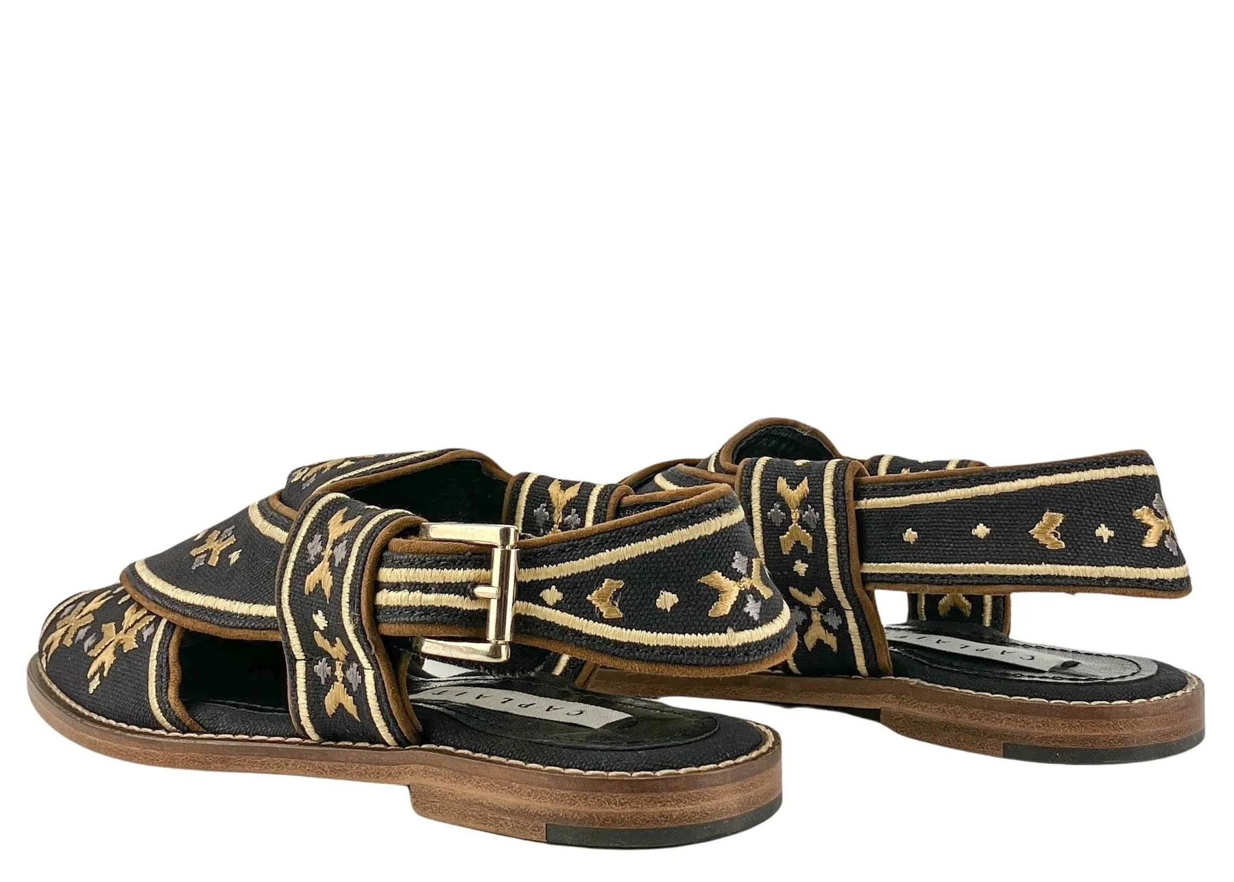 Çaplait Swati Sandals in Black and Gold